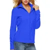 Leuke oranje vrouwen mode casual effen lange mouwen blouse revers shirt turn-down kraag shirts vrouwen blouses