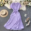 Women Summer French Party Dr2021 Sweet V-Neck High Waist Pleated Elegant Woman Dresses Female Clothing New Year 2021 Atopos X0529