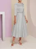 Champagner/Silber A-Linie Kleid für die Brautmutter in Übergröße, eleganter Bateau-Ausschnitt, Teelänge, Satin, 2022, Hochzeitskleid, Vestidos Robe De Soiree
