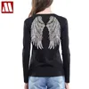 Punk Rock Style Angel Wings Appliques T-shirt Femmes Summer Sequin Harajuku T-shirt Femme Casual Tops à manches longues T-shirt 210401