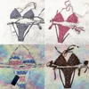 Vollständige Buchstaben bedruckte Bikini-Sets, sexy Damen-Badeanzüge, Bademode, Batik-Bikinis, Heimtextilien, Designer-Badeanzüge, weicher Sling-Badeanzug