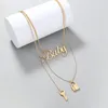 Colliers Srcoi Lettre en métal Bébé Collier multicouche Nom Accessoires Clé à la mode et serrure Charms Pendentif pour femmes Cadeau spécial