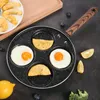 Otwory miski do smaży jajka nonstick garnku aluminium gotowanie w rondlu w kształcie serca omlety z drewnianym uchwytem pans252J