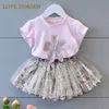 LOVE DD&MM Girls Sets Summer Kid's Clothing Girls Solid Color Doll Lace Led Short-Sleeved Shirts + Shorts Suits 210715