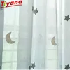 Embroidery Star Moon Tulle Curtain for Living Room Children's Cartoon Blue Gradient Curtain Cute Stars Gauze for Baby's RoomVT 210712