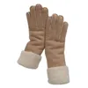 Zimowe damskie rękawiczki mody imitacja zamszowa gruba bawełna 2021 beżowe włosy jagnięce ręcznie szyte, aby zachować WA1