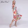 Summer Kobiety Sukienka V-Neck Butterfly Sleeve Floral-Print Vacation 5XL Dresses 210524