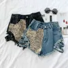 [Ewq] Vår sommar ny studded raw fringed wide-ben shorts hög midja varm nit all-amtch svart denim kort qv664 210423