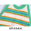 KPYTOMOA Kvinnor Söt Fashion Striped Crop Strikta Tank Toppar Vintage Halter Neck Backless Bow Tied Kvinna Camis Mujer 210625