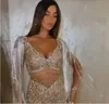 Robe de soirée femme tissu Yousef aljasmi gaine manches longues dentelle Appliques col en v blanc Kim kardashian Kylie jenner