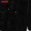 Тангада женщины негабаритные черные бархатные толстовки толстовки моды женские пуловеры из кармана с капюшоном 1d212 210609