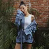 Backless Coat Female Denim Irregular Patchwork High Waist Belt Long Sleeve Jacket Women Fashion Sexy Autumn Clothes 210524