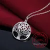 Hot Tree of Life Cristal Redondo Pequeno Colar de Pingente 925 Prata Esterlina Bijoux Collier Elegante Mulheres Jóias Presente Dropshipping