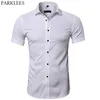 Men's Elastic Fibra De Bambu Vestido Camisas Verão Camisa De Manga Curta Camisa De Homens Marca Casual Business Trabalho Camisa Camisa Masculina 210524