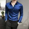 Estilo Britânico Estampa Digital Negócios Homens Camisa Roupas Masculinas Manga Comprida Vestuário Formal Casual Vestido de Formatura Tuxedo 3XL-M 210708