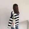 特大のTシャツの女性の長袖韓国の学生ピンクストライプTシャツのファッションレジャー全ての試合レディール服シンプルTシャツ211110