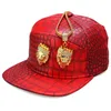 HIP HOP CROISSION LION Tête PU Cuir Cuir Capuchon de baseball Cap 5 Panneau Métal Ceinture Casual Boucle Snapback Chapeaux Hommes Black Rouge Gold Q0911