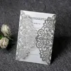 (50 pièces/lot) cartes d'invitation de mariage découpées au Laser en argent pailleté avec feuille brillante cartes d'invitation à nœud Beige pour fournitures de fête IC123S