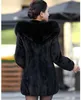 Damska Faux Fur Coat Winter Ciepły Czarny Imitacji Futro Long Round Neck Hat Temperament Młoda dama 211018