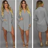 Casual Dresses Women Solid Chiffon Blus Shirt Mini Dress Pocket V Neck Loose Long Sleeve Tops Summer Beach Wear Cover Up