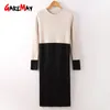 Winter Knitted Dress Women Sweater es Large Size Pink Long Sleeve Office Female Autumn Ladies es Ribbed 210428