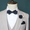 3PCS Men Women Ribbon Bow Tie Set Handmade Wedding Shirt Collar Necktie Bowtie Handkerchiefs Flower Pin Brooch Pocket Square