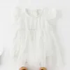 여름 아기 소녀 비행 소매 메쉬 Bodysuits 유아 키즈 귀여운 생일 공주 드레스 0-2Y 210708