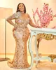 Aso Ebi 2021 Arabic Plus Size Gold Mermaid Sparkly Evening Dresses Beaded Lace Sexy Prom Formal Party Second Reception Gowns ZJ326