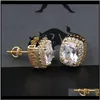 Kolczyki Dostawa biżuterii 2021 Wielokolorowe lód cyrkony Złote i Sier Hip Hop Large Diamonds Environmental Copper Ear Stud Hwgxp