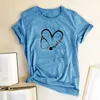 Nurse Stethoscope Heart Print T Shirt Women Short Sleeve O Neck Loose Tshirt Summer Women Tee Shirt Tops Camisetas Mujer X0527