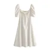 Mulheres Verão Branco Vintage Sexy Chic Vestido Longo Torção V Neck Slow Sleeve A-Linha Sundress 210531