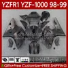 Corps de moto pour YAMAHA YZF-R1 YZF-1000 YZF R 1 1000 CC 98-01 Carrosserie 82No.24 Noir plat YZF R1 1000CC YZFR1 98 99 00 01 YZF1000 1998 1999 2000 2001 Kit de carénages OEM