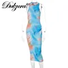 カジュアルドレスDulzura Tie Dye Print Women Sreveless Backless Midi Dress Bodyconセクシーなストリートウェアパーティーエレガントクラブ2021秋W230Z