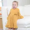 Baby meisjes prinses jurk linnen katoen lange mouw casual mode kleding Koreaanse stijl lente herfst kinderen feestjurken G1215