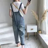 Mode décontracté femmes poches lâche jarretelle Denim salopette neuvième pantalon salopette bandoulière combinaison femmes jean