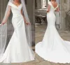 Abiti da sposa semplici nuovi a sirena con spalle scoperte scollo a V increspato drappeggiato abito da sposa in raso abiti da sposa su misura 2022 robe de mariage