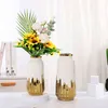 Ceramic Vase White Golden Modern Home Decor Living Room Decoration Desk Accessories Interior for Flower s Gift 211215