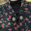 Johnature Women Black Winter Parkas Płaszcze V-Neck z długim rękawem Drukuj Kwiatowy przycisk Vintage Ciepłe Kobiet Chiński Styl Parkas 210521