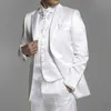 White Satin Groom Tuxedo for Wedding with Peaked Lapel 3 Piece Custom Man Suits Groomsmen Fashion Clothes Jacket Vest wth Pants X0909