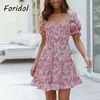 Vintage Cross Front Letnia Sukienka Kobiety Kwiat Drukuj Słońce Kobieta Elegancka Boho Beach Mini Vestidos Koreański 210427