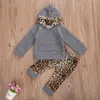 0-24M Herbst Winter Kleinkind Kleinkind Baby Mädchen Junge Leopard Kleidung Set Warme Mit Kapuze Tops Hosen Outfits 210515