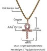 Iced Out Pink Ankh Egyptian Cross Pendant Blue Red Black Cz Necklace for Men Women Hiphop jewelry with 24inch Rope chain