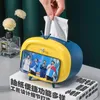 Tissue Boxes Servetten TV Box Desktop Papier Houder Dispenser Opslag Servet Case Organizer met mobiele telefoon Retro-stijl