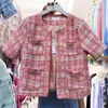 Vintage femmes Cardigan manteau été coréen Chic dames mode décontracté Plaid Slim Tweed veste femme vêtements d'extérieur en laine 210514