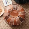 Pouf marocchino in pelle PU Ricama artigianato Hassock Ottoman Poggiapiedi Rotondo quadrato Cuscino non imbottito in pelle artificiale 210716