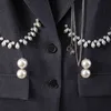 [Deat] pérola decoração silhueta cinza terno de comprimento médio único casaco breasted mulheres nova moda maré spriong gx39 210428