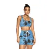 New Women summer clothes tie dye yoga tracksuits jogger suits sleeveless tank top+shorts two piece set plus size S-2XL outfits casual sportswear sweatsuits 4890