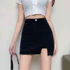 Elastic slit high waist denim skirt female retro Short jeans a-line bag hip summer Korean fashion women's clothing 210520