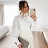 Turtleneck Dzianiny Vintage Sweter Swetry Kobiety Jesień Zima Latarnia Rękaw White Casual Topy Damskie 210427