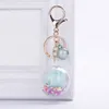 Porte-clés rond à paillettes Rose, pendentif en plastique Transparent, fleur éternelle, porte-clés pour sac à main de voiture pour femmes